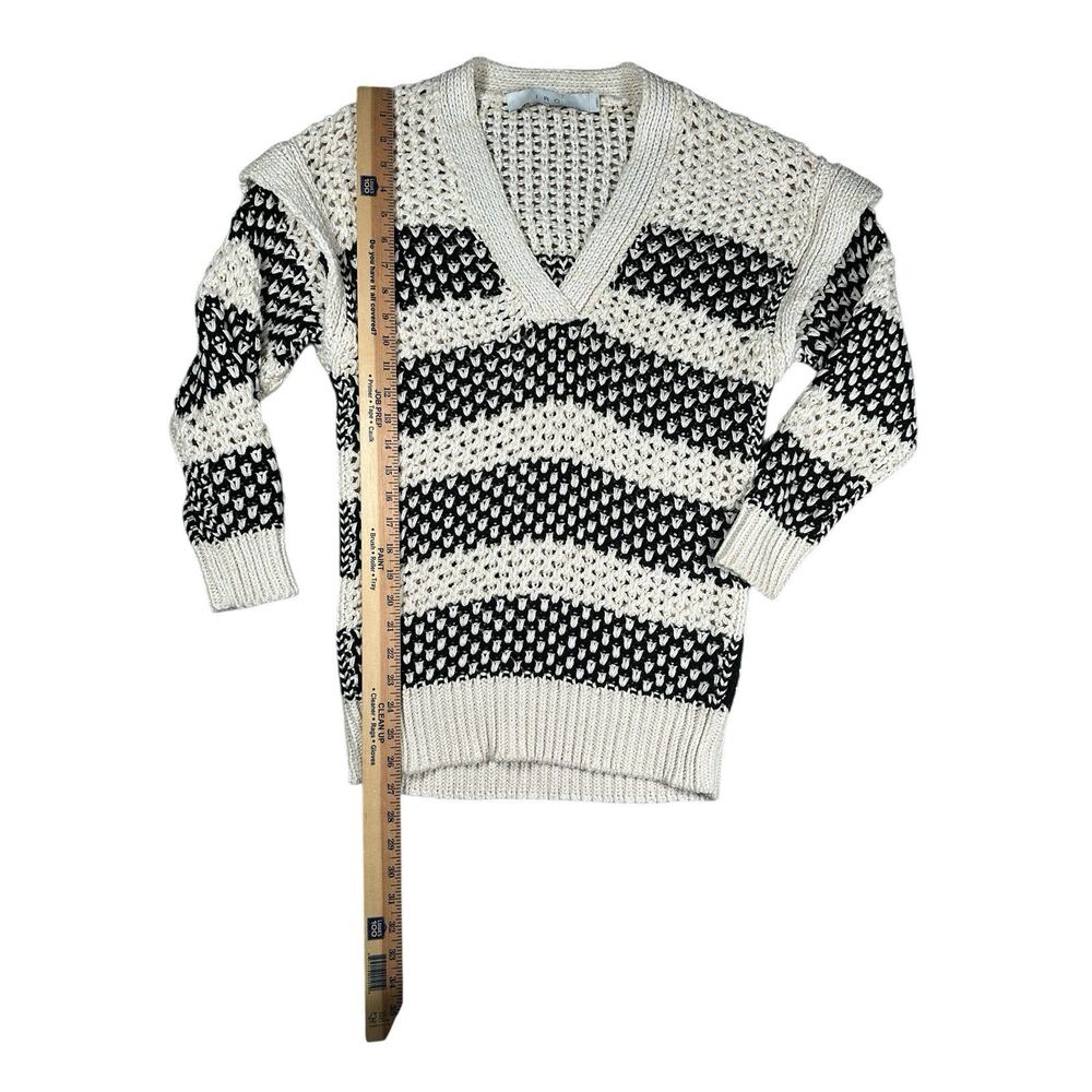 IRO Black & White Open Weave V-Neck Sweater - Picture 7 of 10